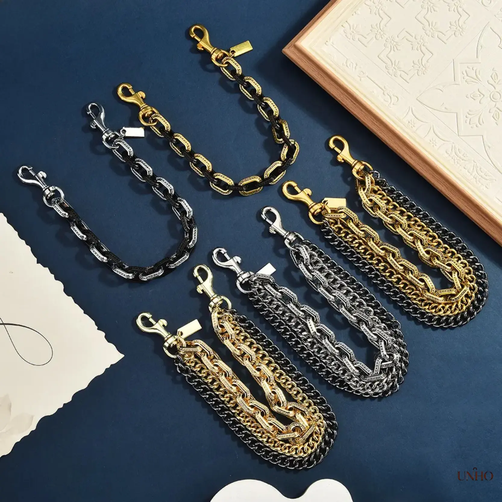 Chunky Three Layer Purse Chain Strap, Vintage Two Tone Gold Black Metallic Statement Hardware, Detachable Replacement Bag Accessory, Versatile Decor Strap For Crossbody Bags Daily Dating Travel Street Outfit Styling