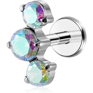 1pcs 16G G23 Titanium Threadless Labret Studs Push-in Colorful CZ Labret Cluster Tragus Helix Conch Lobe Rook Cartilage Push Back Sleeper Piercing Jewelry Earring Stud