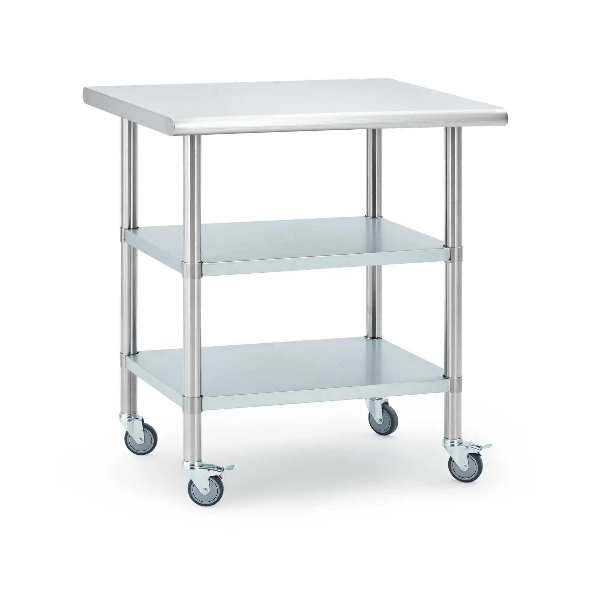 Heavy-Duty Stainless Steel Commercial Work Table – Spacious Prep Surface, 360° Swivel Casters for Easy Mobility, Durable Storage Shelf – Ideal for Restaurant, Kitchen, Laundry, Food Service