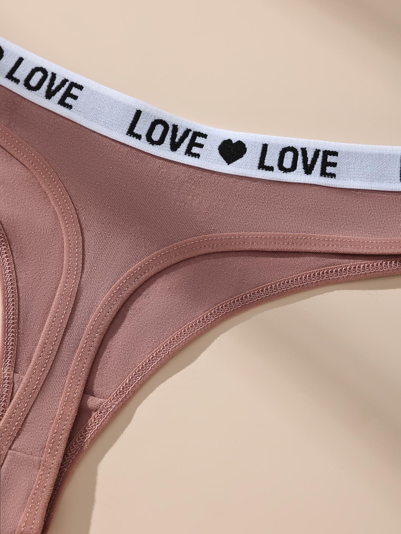 5/7 Pack Hotcom Women's Low Waist Thong Panties Cotton Spandex Love Heart Waistband Comfortable Breathable Invisible Underwear FallFreshness Outdoorfun SpringStatements