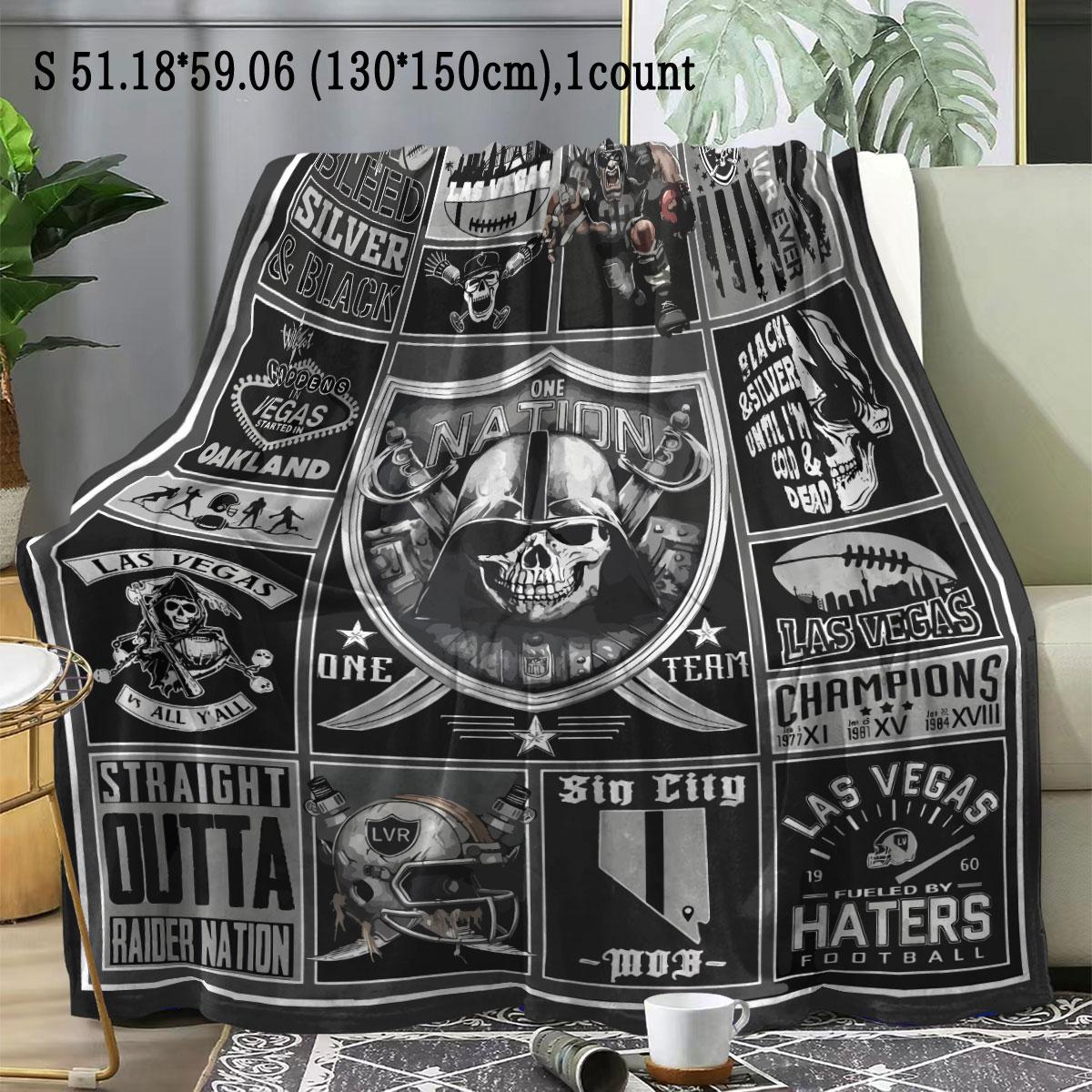 Oakland Raiders Pattern Slogan Print Blanket, Soft Comfortable Throw Blanket, Warm Napping Blanket for Home Office Travel Camping