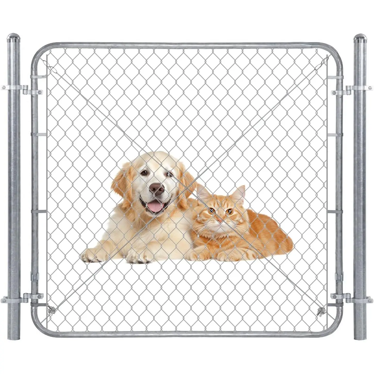 Adjustable Chain Link Fence Gate 48" H x 24"-72" W, Galvanized Steel Garden | Farm Fence Gate with Round Frame, Outdoor Gate for Backyard, Pet Enclosure, Garden Fencing, DIY Installation