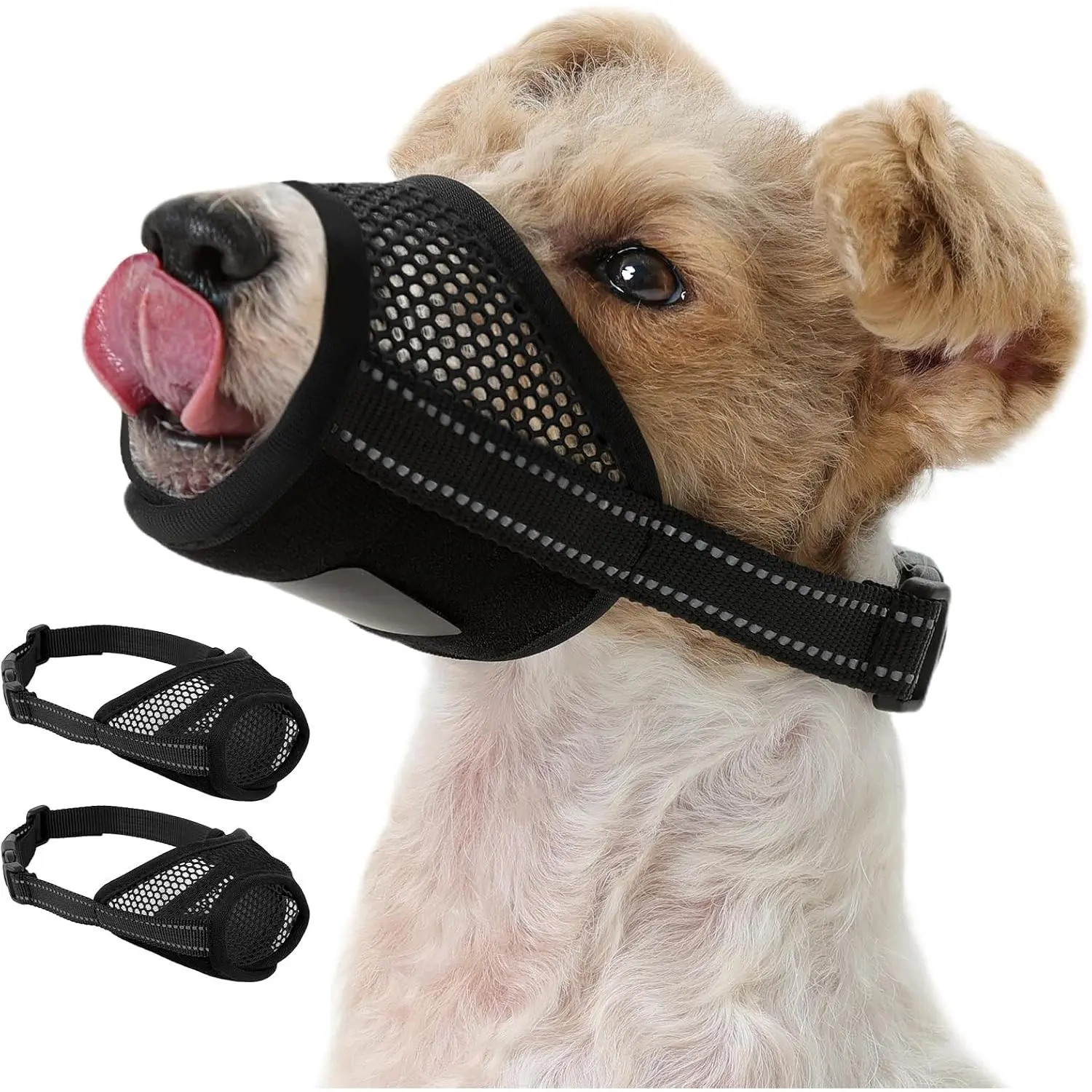 2-Pack Dog Muzzle, Soft Air Mesh Muzzle Anti Biting Barking Chewing, Secure & Breathable Drinkable Pets Muzzles with Adjustable Strap, for Small Medium Large Dogs (Black-S)