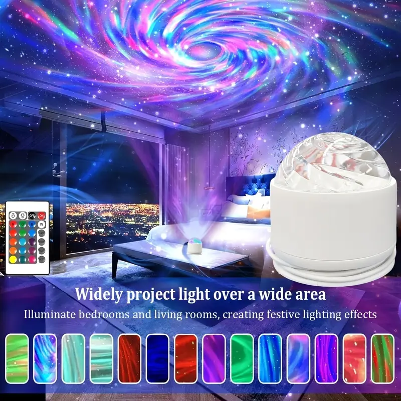 USB Water Ripple Projector Lamp with 24-Key Remote, 16 Color RGB Aurora Galaxy Night Light for Bedroom Ceiling, Living Room, Gaming Room, Party , Birthday & Christmas  wave -ocean scene whimsical home decor tiktokshopspringglowup