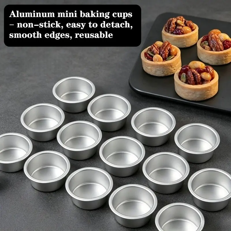 Aluminum Mini Baking Cups—Non-stick and easy to remove, with smooth edges; reusable and durable; perfect for cheesecakes and cupcakes—ideal for Christmas and Halloween baking; 7-piece baking set