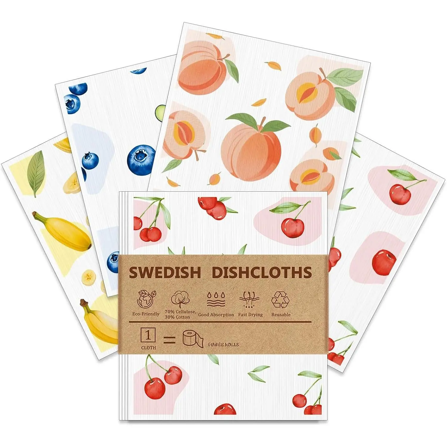 4 count Swedish Dishcloths,  Kitchen Dish Cloths, Super Absorbent Cellulose Sponge Cloths, Odor Resistant, Dishwasher Safe & Multi-Purpose Cleaning Cloths