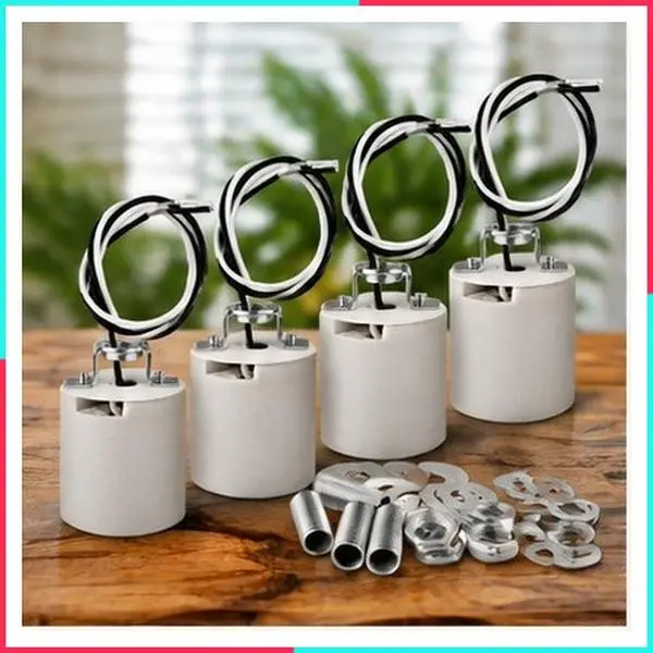 E26 Light Socket, Standard Medium Screw Bulb Socket Lamp Holder, Porcelain Light Socket with Wire Lead for Halogen Incandescent LED Light Bulb
