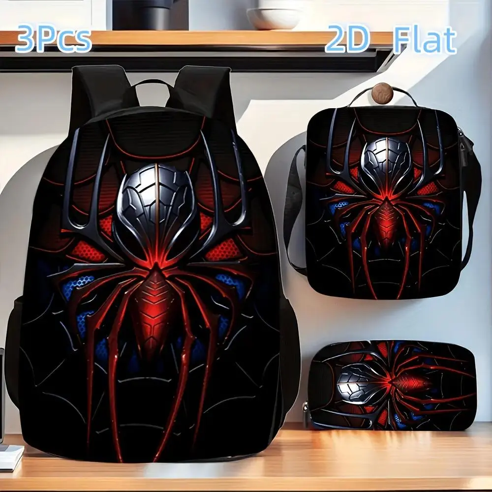 Unisex Hero Suit Logo 3PCS Backpack Set Pack - Durable 600D Synthetic Oxford Cloth, Waterproof, Adjustable Breathable Straps, School/Travel Functional Backpack for Kids Teens