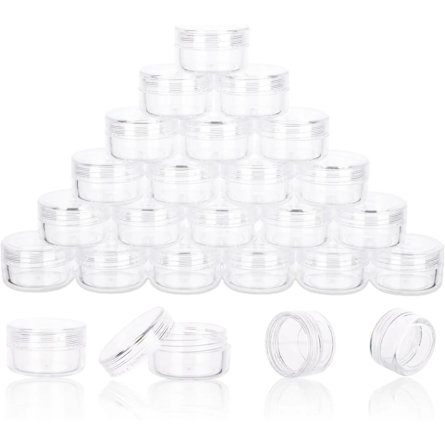 5 Gram Sample Containers 25 Count Small Travel Containers with  | Leak Proof PS Jars,  5g Size, , Includes Labels & Mini Spatulas, for Cream, Glitter, Beads and Samples