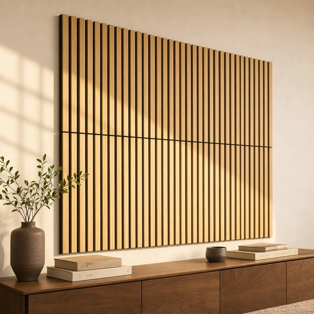 ARCH Acoustic Panels 8 Pack Oak Wood Slat Wall Panels 23.6x23.6in 3D Groove Sound Absorbing Panels for Walls Ceilings MDF Polyester Noise Reduction for Home Theater Office Bedroom Gym Bathroom, Oak Color Options, MDF/Polyester Material