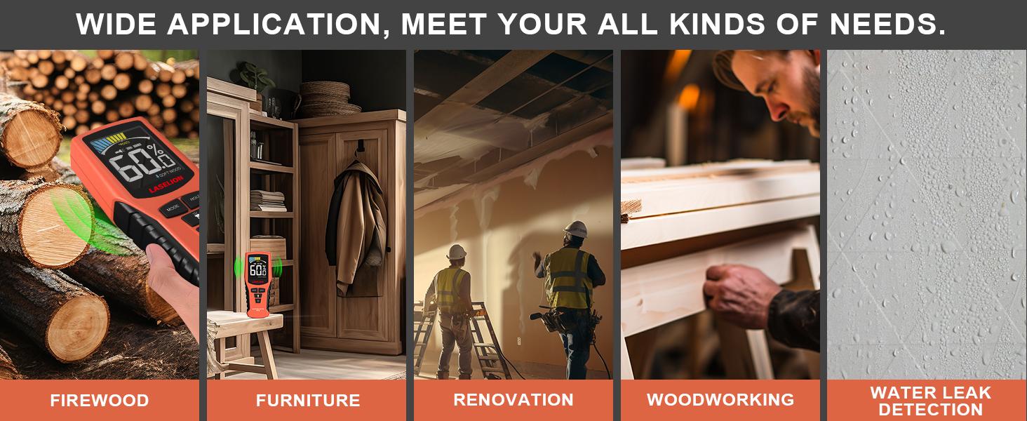 Pinless Moisture Meter MS02 Non-Destructive Wood Moisture Meter Detector with Large LCD Display, Batteries, 4 Modes for Wood, Firewood,Walls,Building Materials