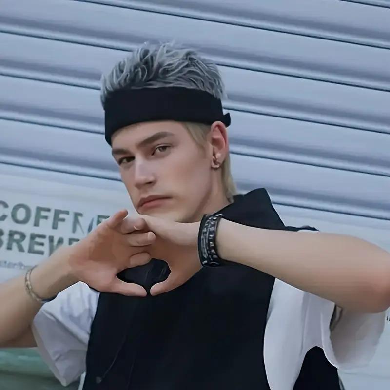 Men'S Funky Faux Fur Knit Beanie Hat - Hip-Hop Style, Straight Hair, No Brim, Perfect for Parties & Cosplay, Black & White Design, Party Accessory |   Funky Beanie |   Faux Fur Hat, Knit Beanie Hat