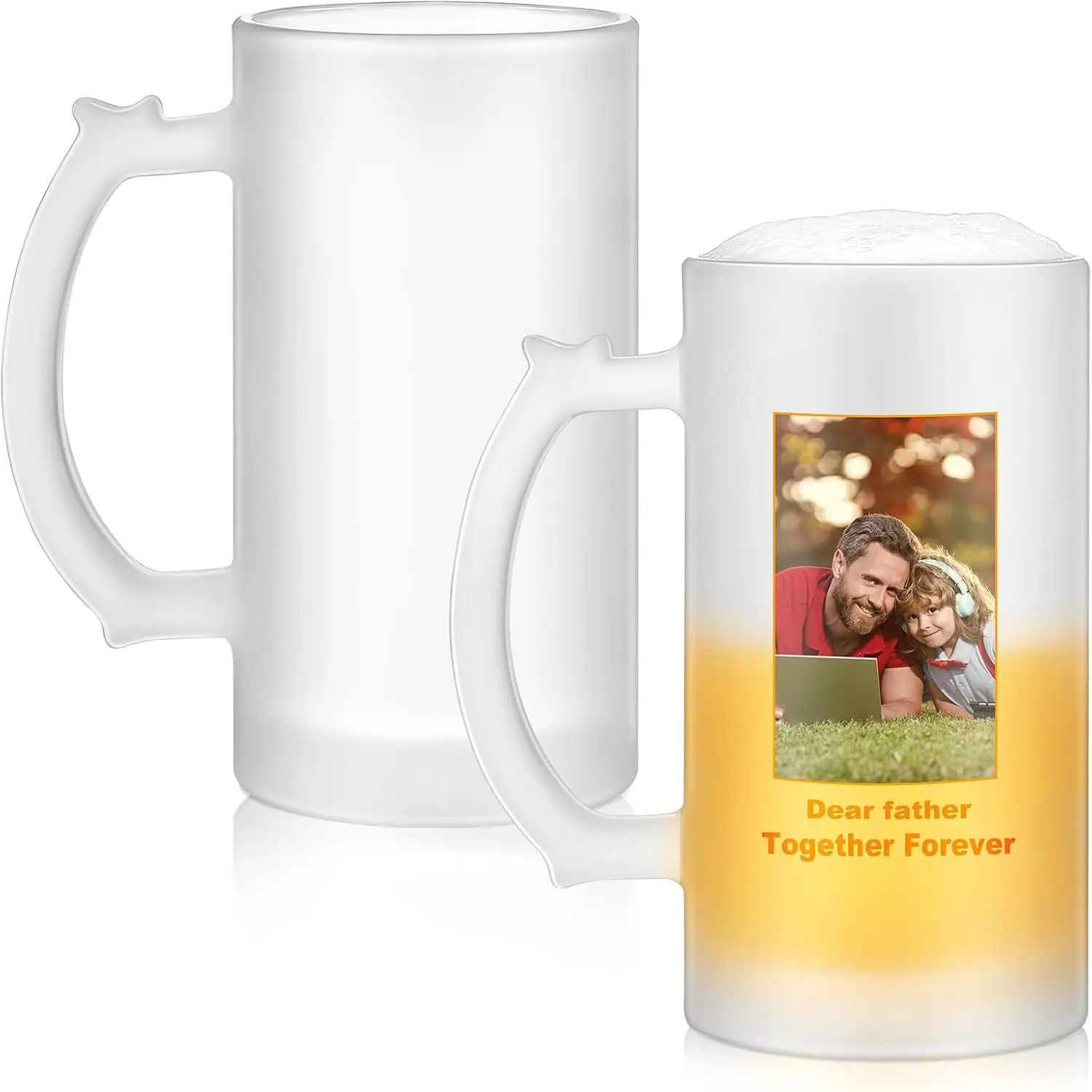 2 count Sublimation Blank  Mugs Personalized Tazas Para Father's Day Present 16 oz Frosted  Glass Cups Can Add Photo Text or Image  for Dad Husband Groomsmen Wedding Oktoberfest