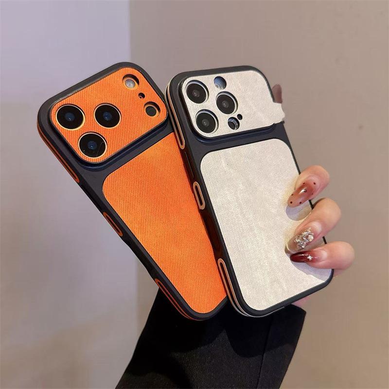Instantly enlarges the screen, suitable for iPhone 17/16/15/14/13, denim-pattern side-stick anti-collision edge denim leather protective case
