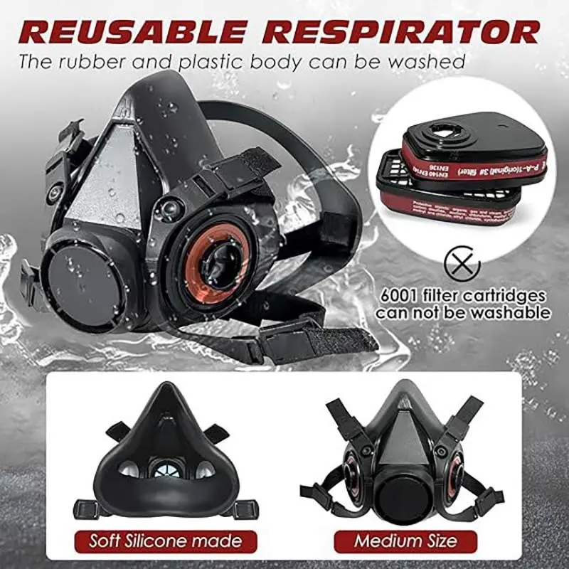 Half Face Respirator Mask, Dust Smoke Toxic Mouth Cover, Fire Painting Industrial Coal Biohazard Protection, Gardening Renovation Sanding Splash Proof