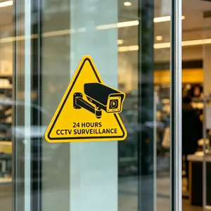 Triangle 24-Hour Security Warning Sticker, Self-Adhesive Acrylic Camera Alert Label, 12x12cm, for Shops, Offices, Warehouses, Hotels