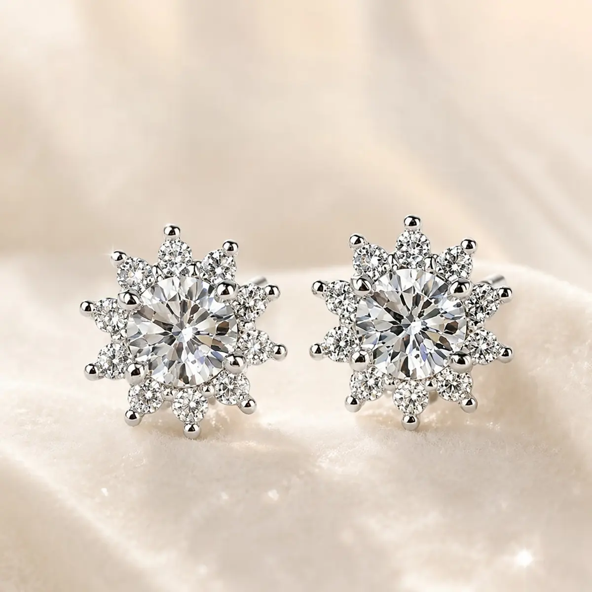 Women's Sunflower Starburst Flower Stud Earrings - Hypoallergenic S925 Silver Needle, 10mm Round Cubic Zirconia, Lightweight Flat Back, Default Unisex Daily Office Jewelry, Thoughtful Gift for Sensitive Ears Ladies