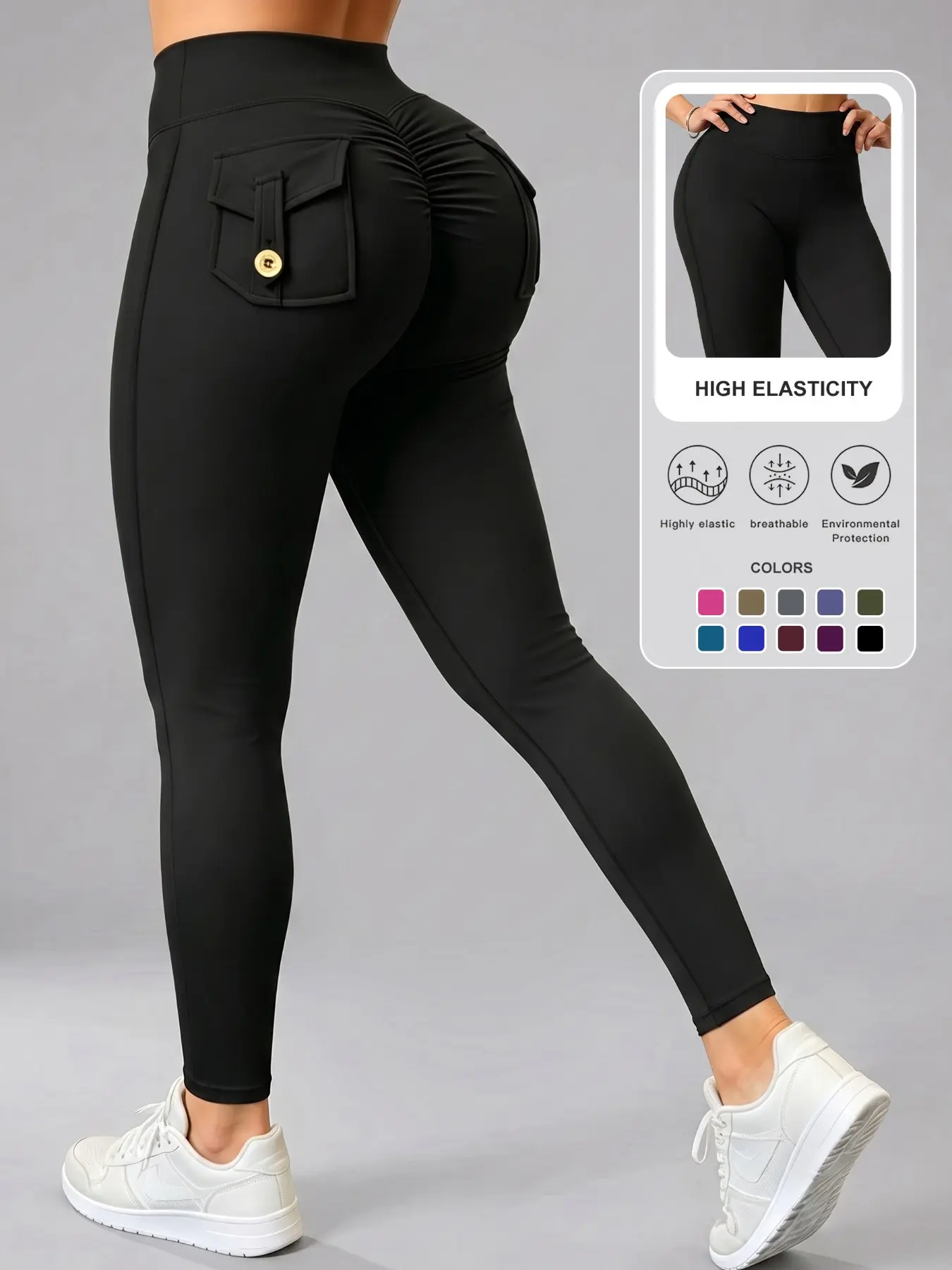 Women's High-Waisted Sporty Skinny Trousers, Ruched Butt-Lifting Yoga Pants, Comfortable for All Seasons, Ideal for Active Lifestyle