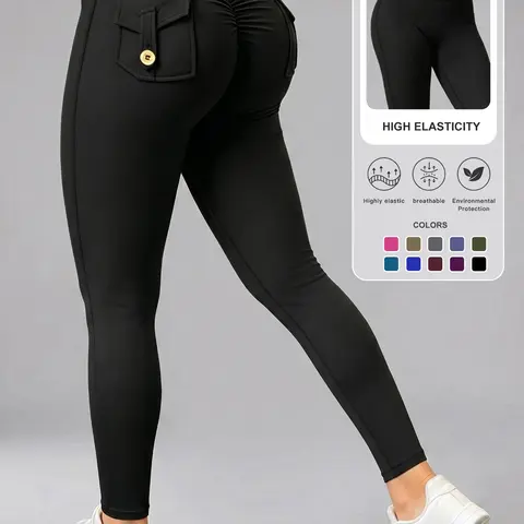Women's High-Waisted Sporty Skinny Trousers, Ruched Butt-Lifting Yoga Pants, Athletic Sportswear, Workout Activewear Bottoms, Comfortable for All Seasons, Ideal for Active Lifestyle