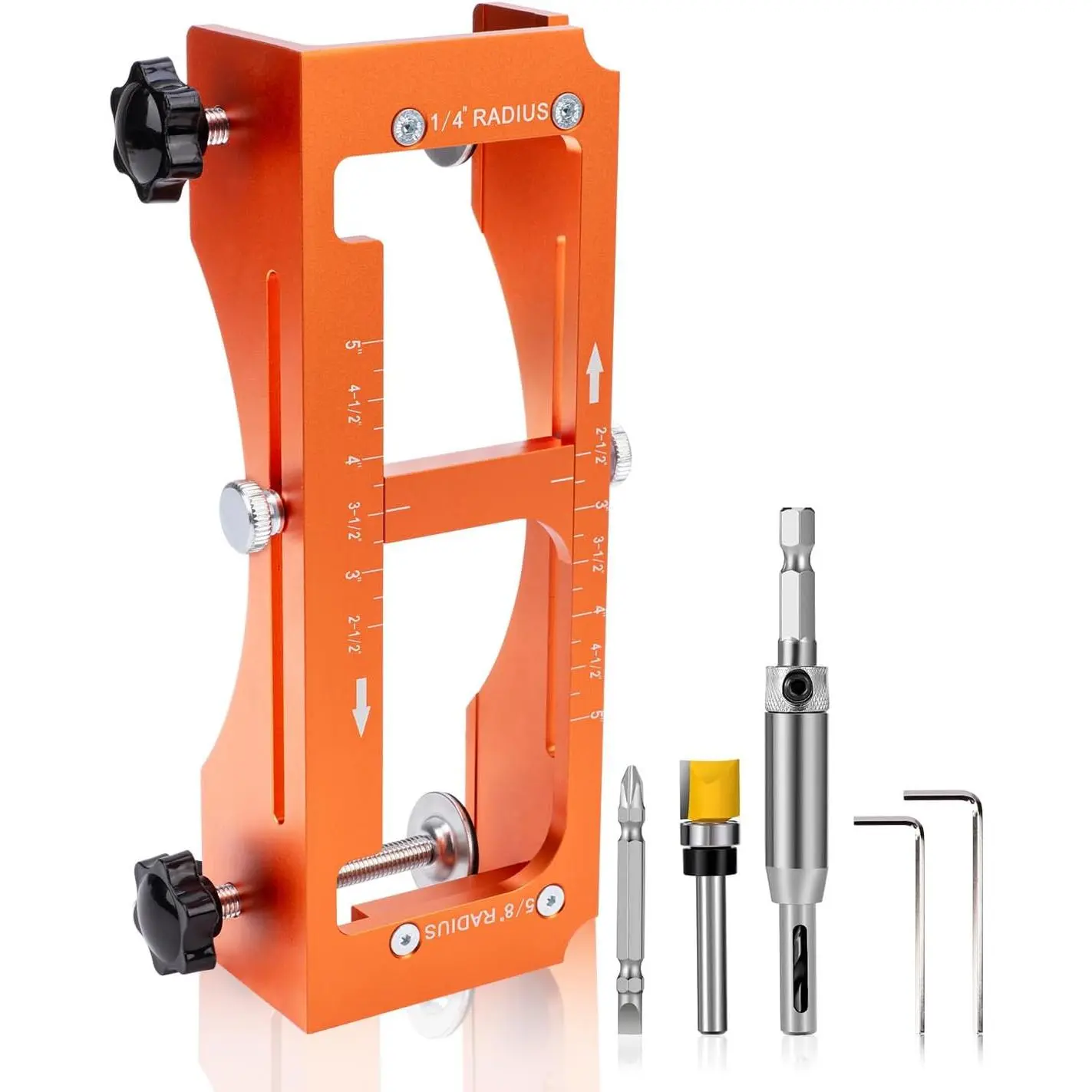 Door Hinge Jig & Installation Tool, Anodized Aluminum Template for 3" to 5" Hinges (1/4" & 5/8" Radius) - Complete Door Knob & Deadbolt Mortise Drilling Guide Tool Set