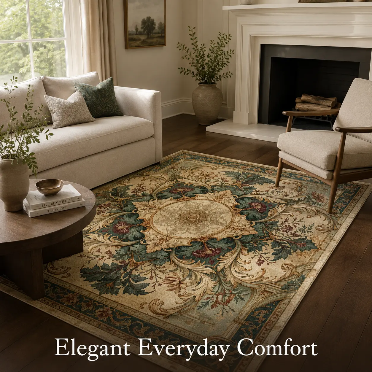 Vintage Floral Area Rug, Soft Velvet Botanical Pattern Rug for Living Room Bedroom Entryway Home Decor Rugs 20267312340