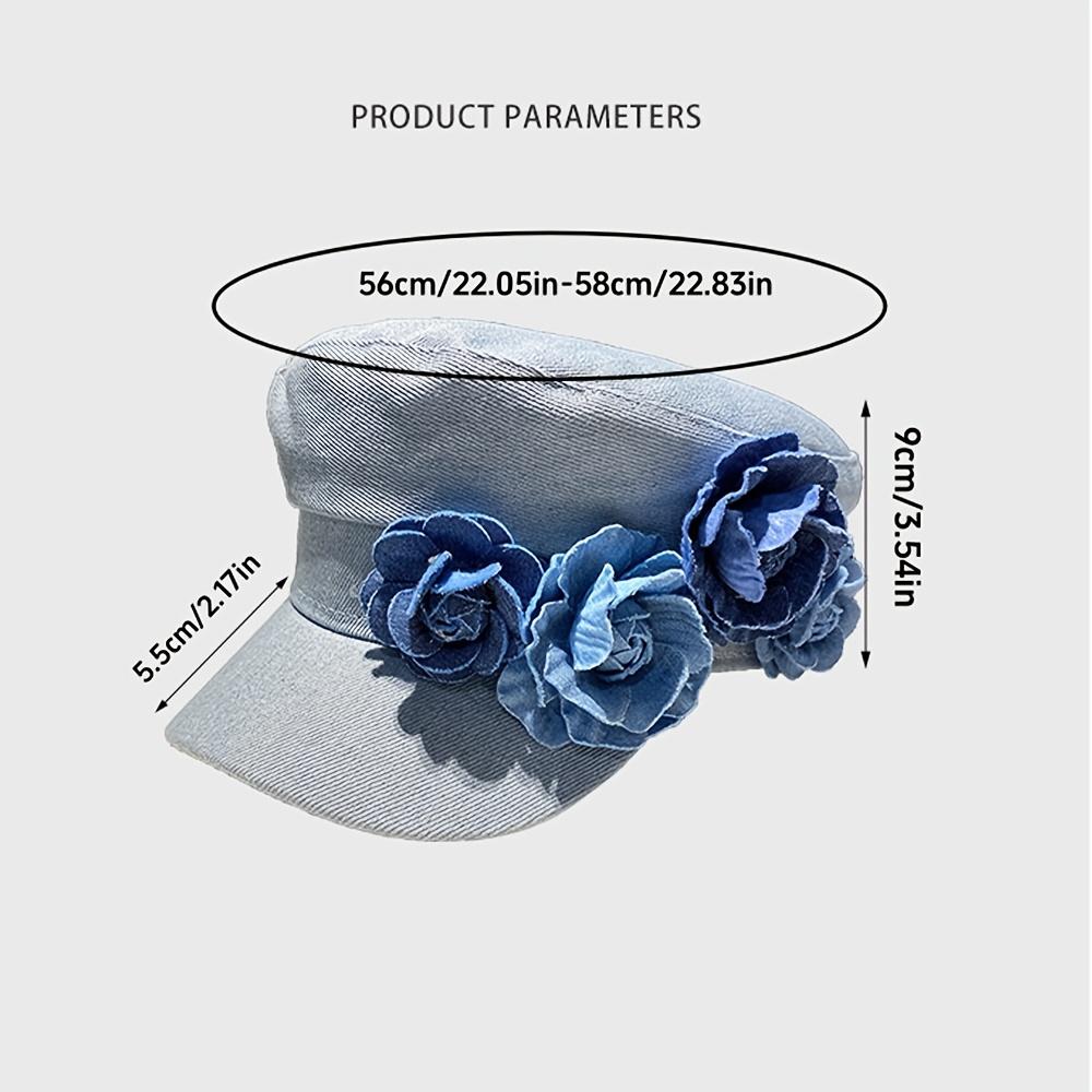 2025 Spring And Autumn Women'S Denim Rose Design Baseball Cap, Octagonal Hat, Beret - A Must-Have For Parties, Dates, Going Out, Outdoor Camping - A Perfect Gift