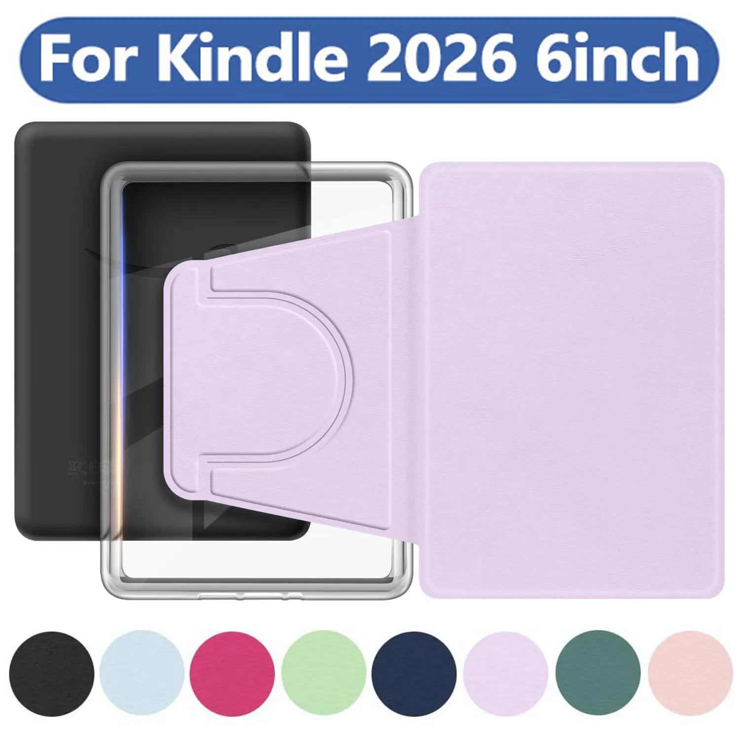 360 Degree Rotating Acrylic Magnetic Bracket Case for Kindle 2026 12th Generation 6Inch Model No. LP38MA Z8PC57 Pouch 6'' Accessories Detachable Protective Adjustable Stand Cover Clear Back with Auto Sleep/Wake