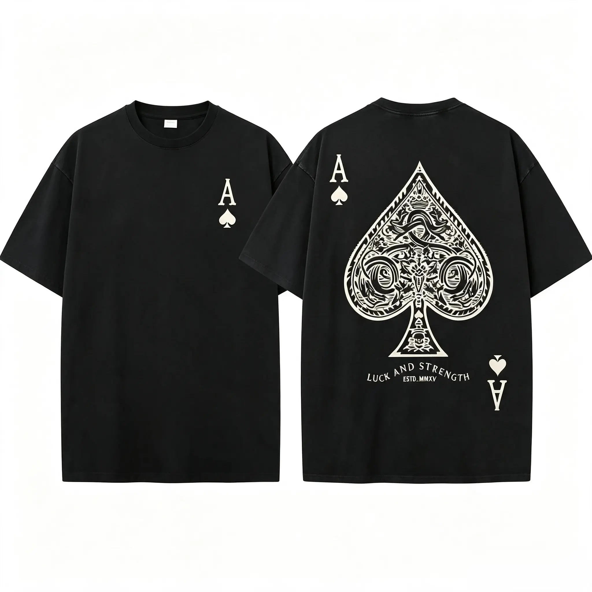 Vintage Ace of Spades T-Shirt, Black Cotton Oversized Short Sleeve Tee, Retro Poker Card Graphic Casual Round Neck Shirt for Men Women SageSprint