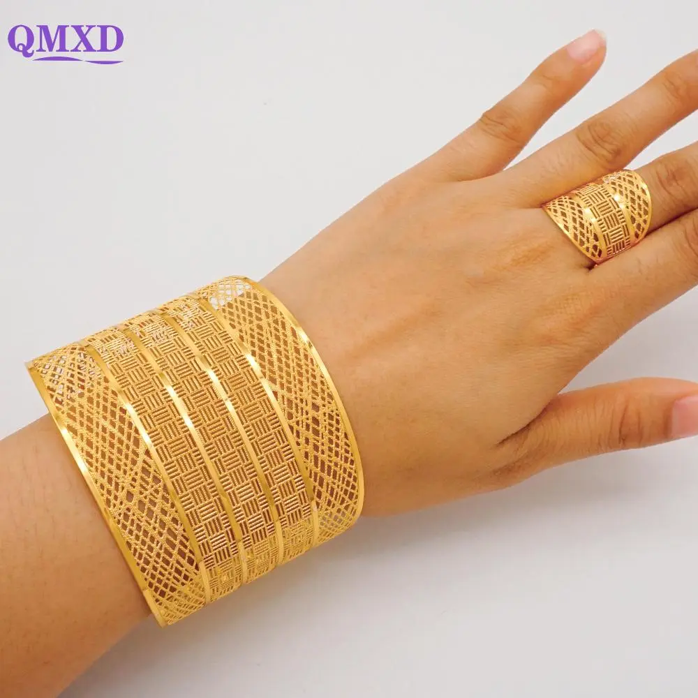 Ethiopia India Gold Color Bangles Ring For Women Middle East Bracelets Dubai African Female Bracelets Bride Wedding Jewelry