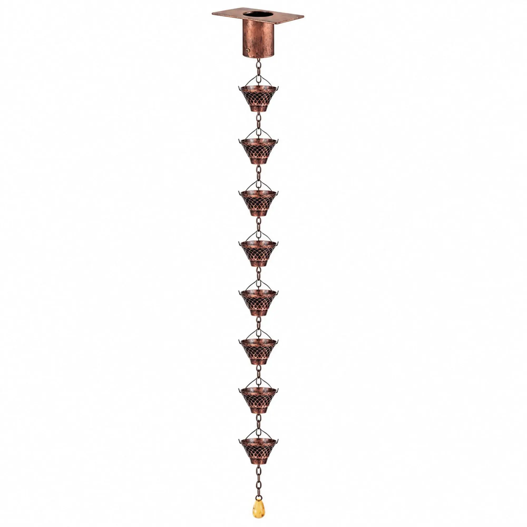 8.5FT Decorative Metal Rain Chains for Gutters with Adapter, Vintage Cup Style Design, Durable Iron Construction, Ideal for Outdoor Roof Eaves, Available in Classic and Blue Finishes