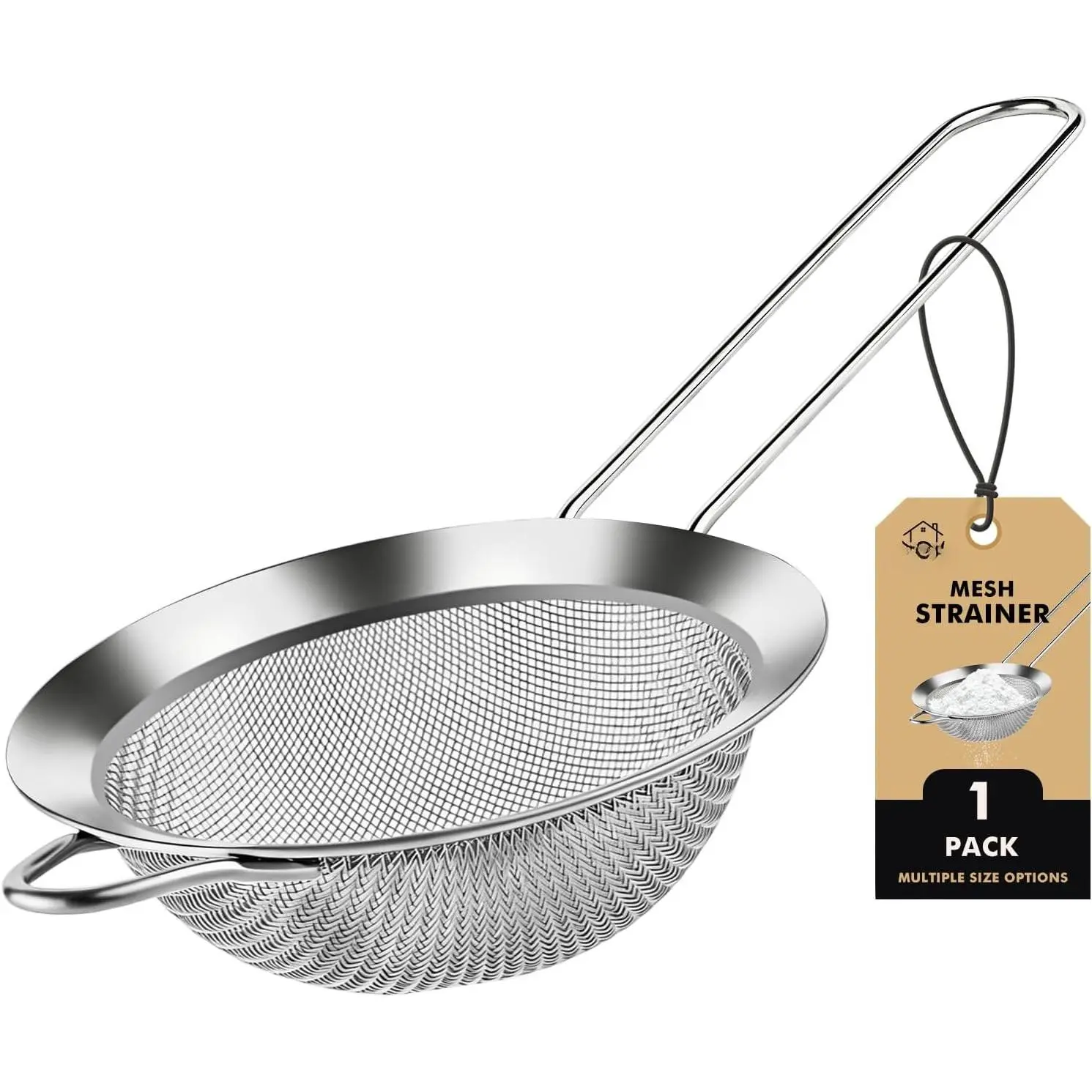 7.8-Inch Stainless Steel Mesh Strainer Utensil - Functional Single Unit for Draining, Cooking Use, Sifting Flour, Pasta, Fruit, Rice