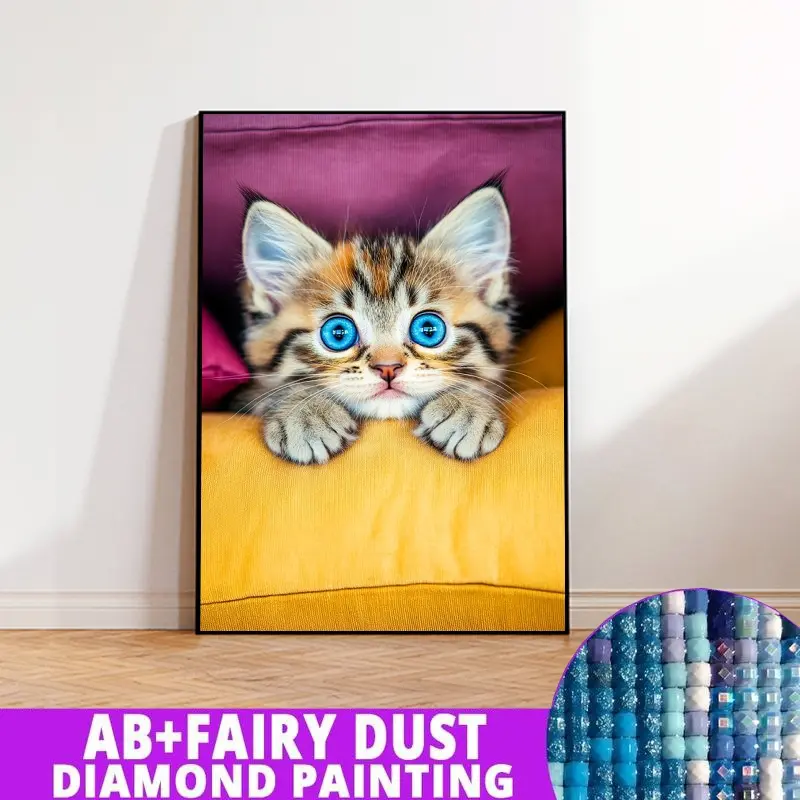 1PC framedless 5D Diamond Painting Kit-Adorable Kitten with Striking Blue Eyes Adorable Kitten with Striking Blue Eyes -Ornament Decorations for Home Resin Diamonds, AB Diamonds & Fairy Dust, Perfect for Adult Diamond Lovers,Holiday Gift