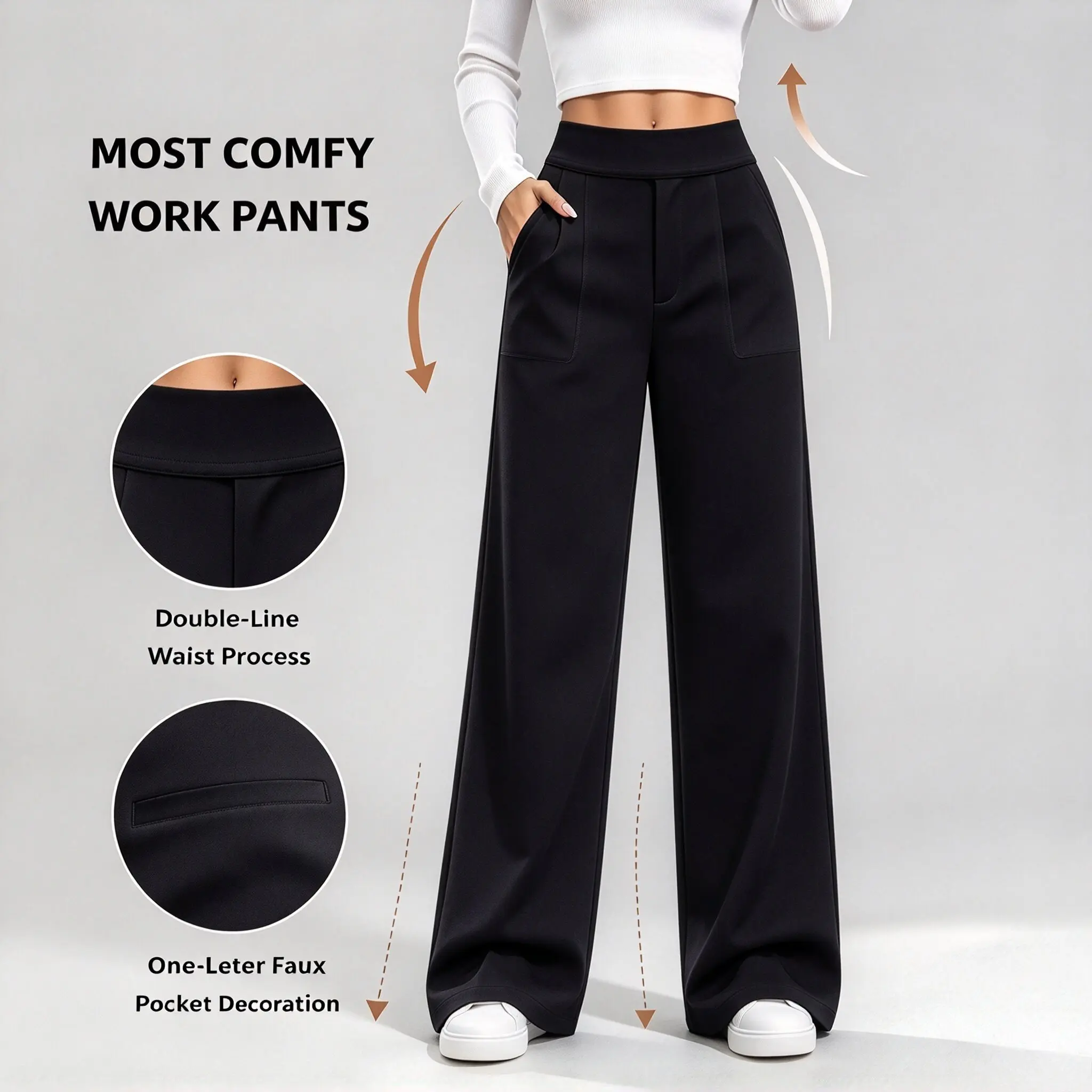 Flex High Waisted Pocket Straight Leg Work Pants