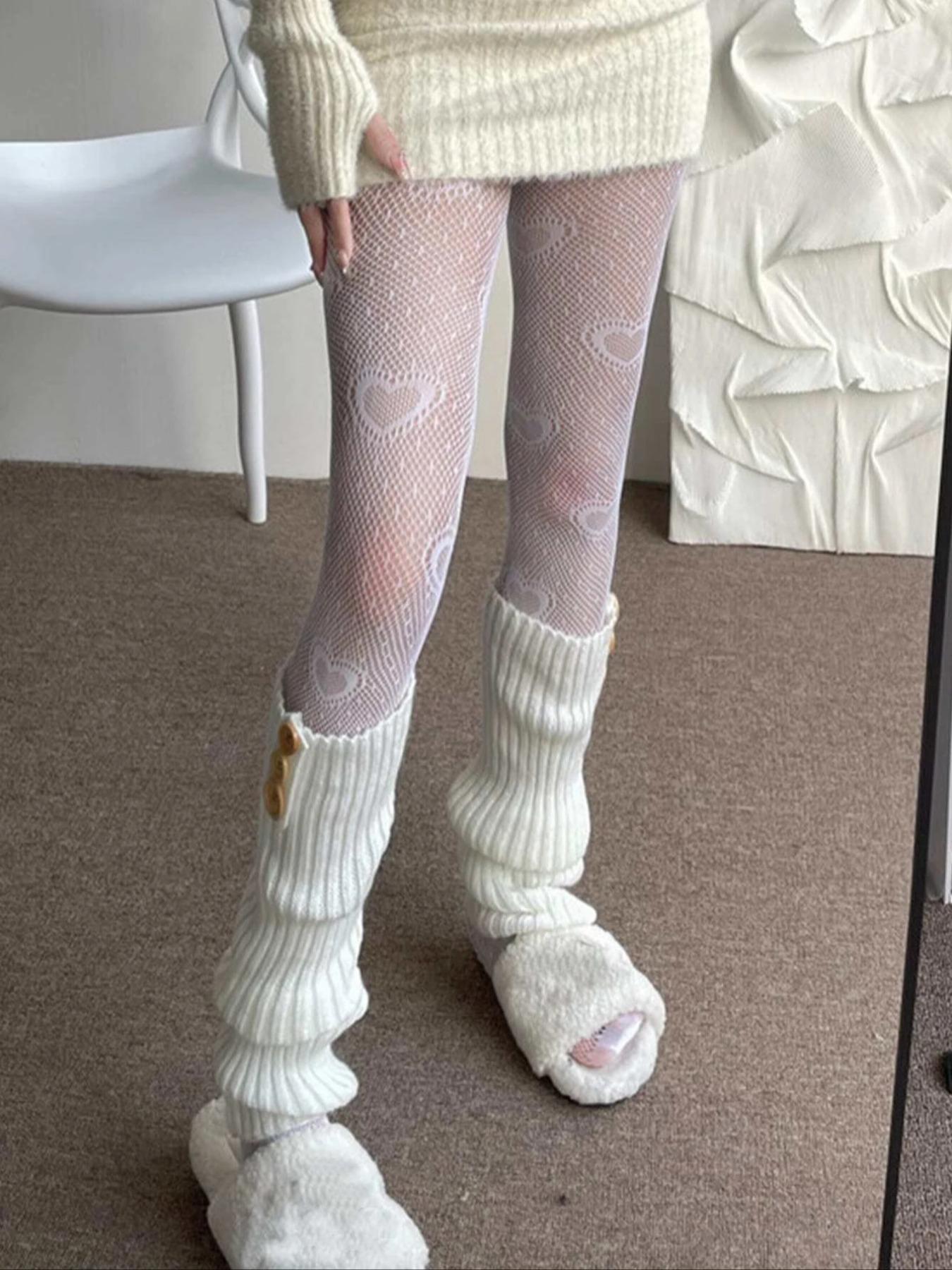 Women's Heart Pattern Hollow Out Tights, 1 Pair Fashion Casual Breathable Fit Sheer Fishnet Pantyhose for Daily Outdoor Wear, Lady Comfort Minimalist Basic Tights for Fall, Womenswear