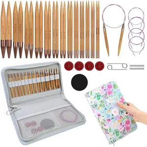 Circular Knitting  with Case,13 Pair Interchangeable Knitting  with Flexible Cables 3.5mm~10.0mm, 4-Inch Round Knitting   Size 2.5~15