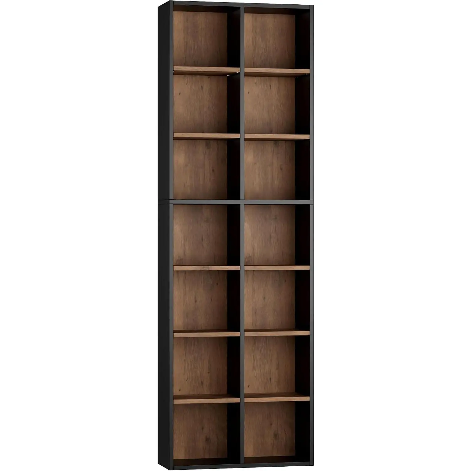 Bookshelf Bookcase 7-Tier Narrow Bookshelf Tall CD Media Tower Rack | 71'' Double Wide Tall Bookshelf with Cube Storage, 19.6" Narrow Bookshelf DVD/CD Media Shelf, Space Saving Display Shelf