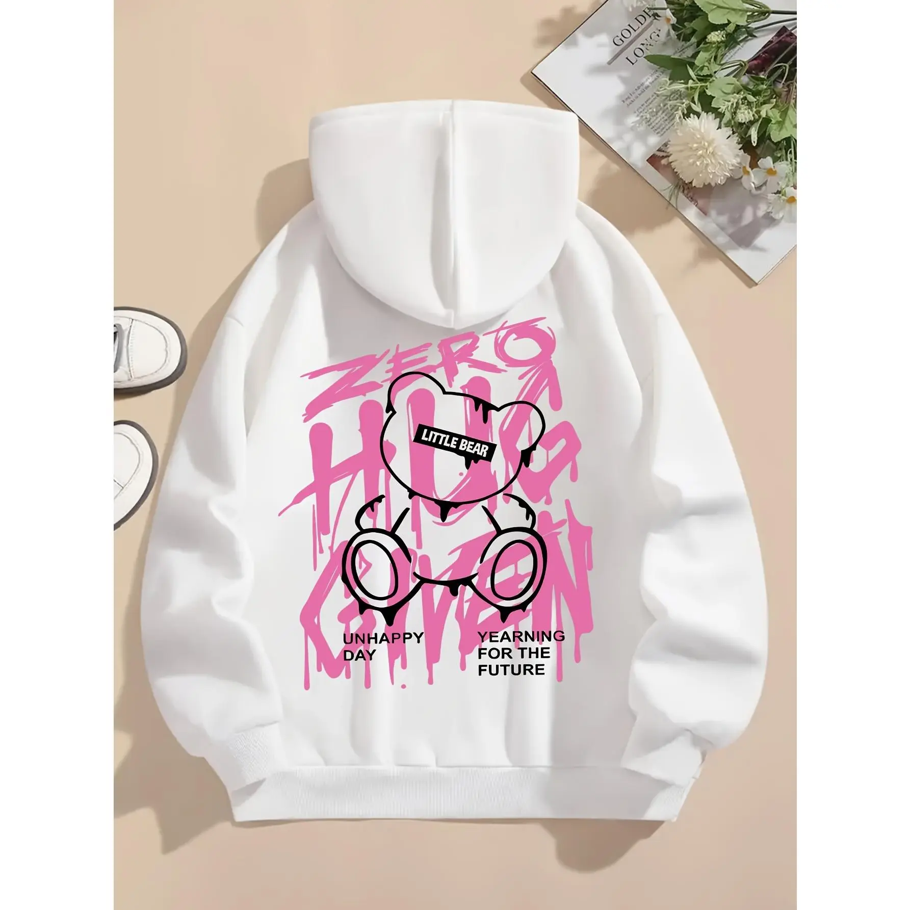 Women's Cozy Bear Print Hoodie with Kangaroo Pocket - Casual Long Sleeve Drawstring Pullover, Perfect for Fall & Winter
