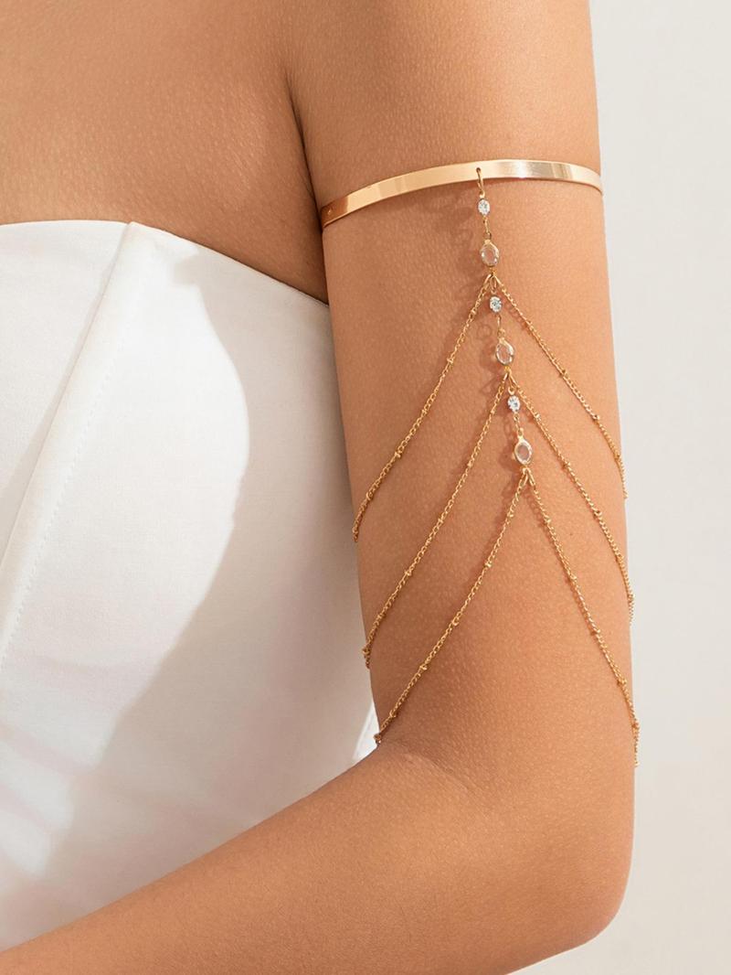 Women's Artificial Crystal & Chain Decor Arm Cuff, Fashionable Body Jewelry for Party, Daily Clothing Decor, Trendy All-match & Exquisite for Birthday Gift, Body Jewellery, Chic Body Jewelry