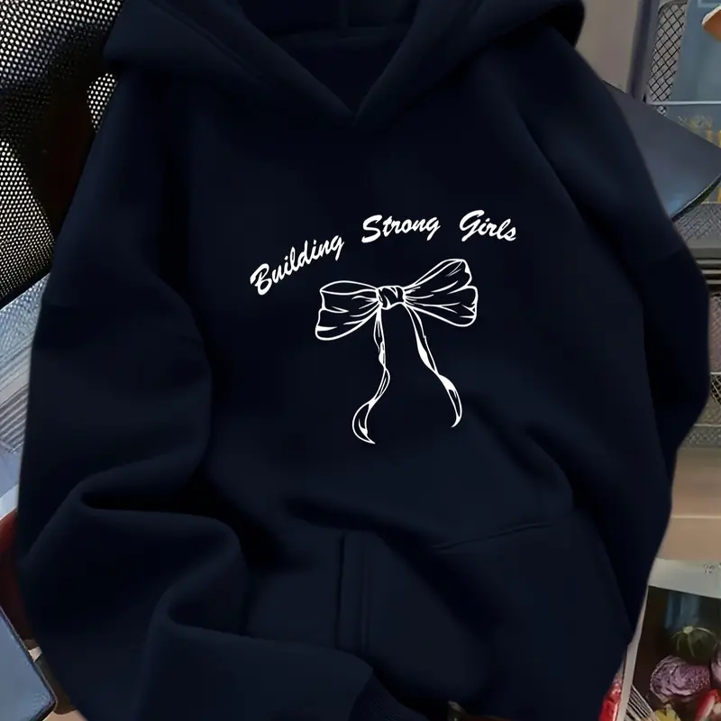 100% cotton hooded sweatshirt, stylish and versatile bow and letter print hooded sweatshirt