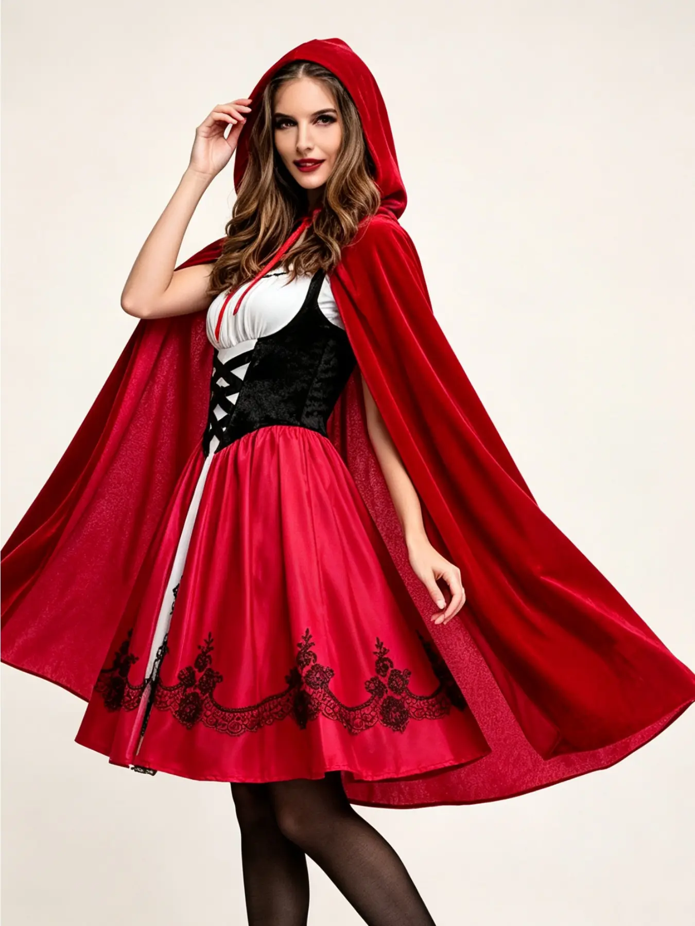 Women's Red Dress and Cape Set Halloween Role Play Costumes Nightclub Carnival Party Stage Performance Outfit