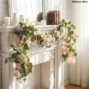 1 Set Artificial Rattan Eucalyptus Leaves Cherry Blossom Wicker Set, Realistic Greenery for Home Decor, Wedding, Office, Photography Props