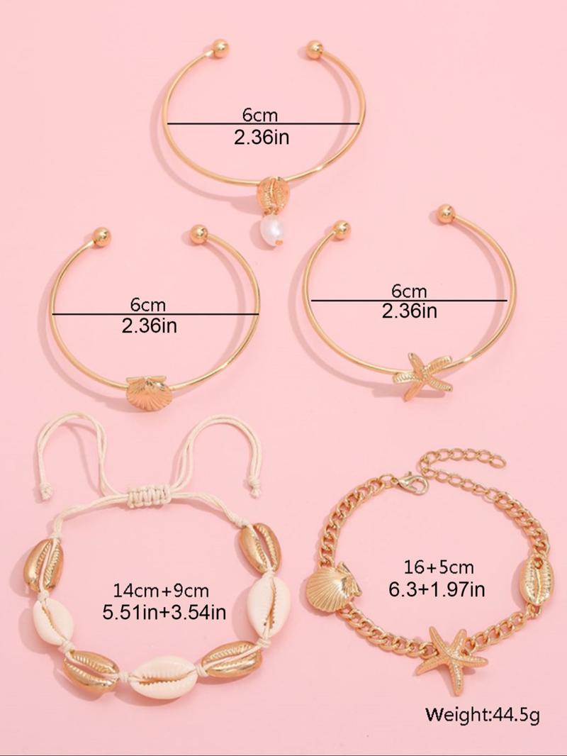 Fashionable Starfish & Shell Decorated Bracelet, Boho Style Jewelry for Women, Trendy All-match & Exquisite Jewelry for Birthday Gift, Bangles Bracelets Set, Stackable Bracelets, Fashion Chic Accessories