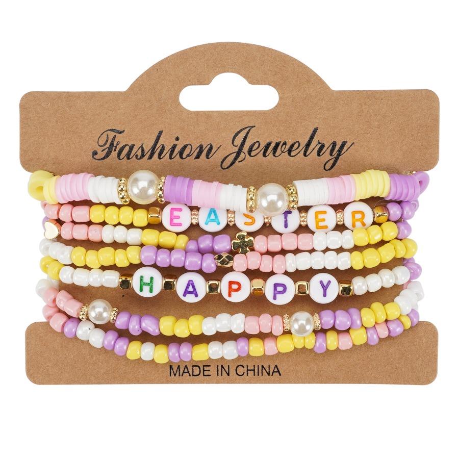 Easter Bracelet Rabbit Pendant Rice Bead Multi-layer Bracelet, Easter Bracelet Easter Rabbit Egg Soft Pottery Beaded Bracelet, Holiday Party Bracelet