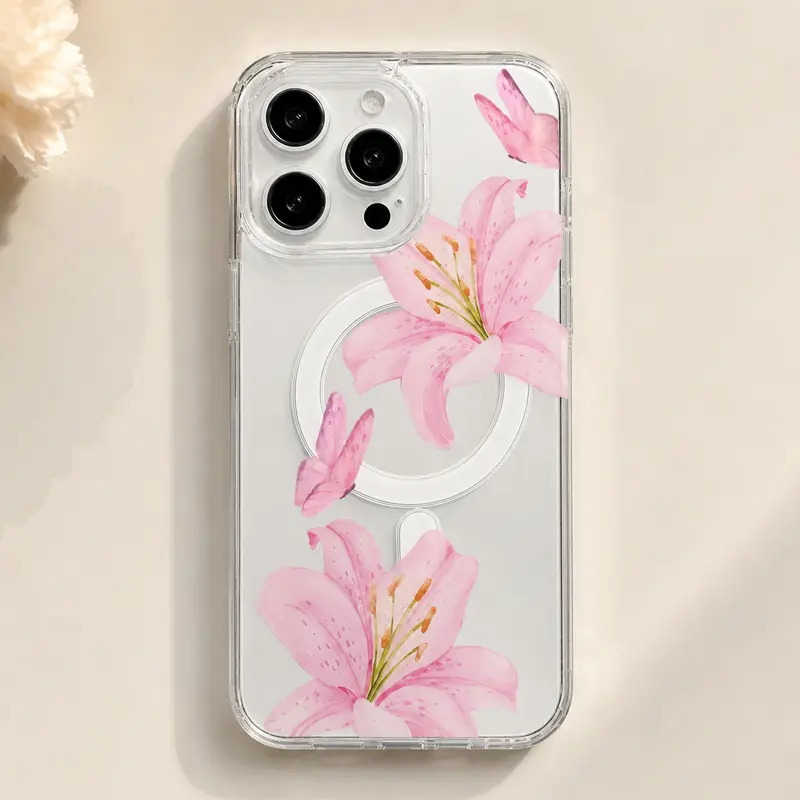 MagSafe Transparent TPU Durable Protective Cellphone Cover with Screen Protector, Resistance, Dual-Layer Protection for iPhone 17/16/15/14/13/12/11 Pro/ProMax/Plus - Butterfly Lilies Aesthetic, Lightweight Smartphone Accessory, Festive Snowman Design