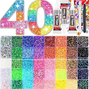 40000pcs Resin Rhinestones with B7000 Jewelry Glue, Rainbow Crystals Flat Back Gems, DIY Crafting Supplies for Clothes, Shoes, Nails, Face