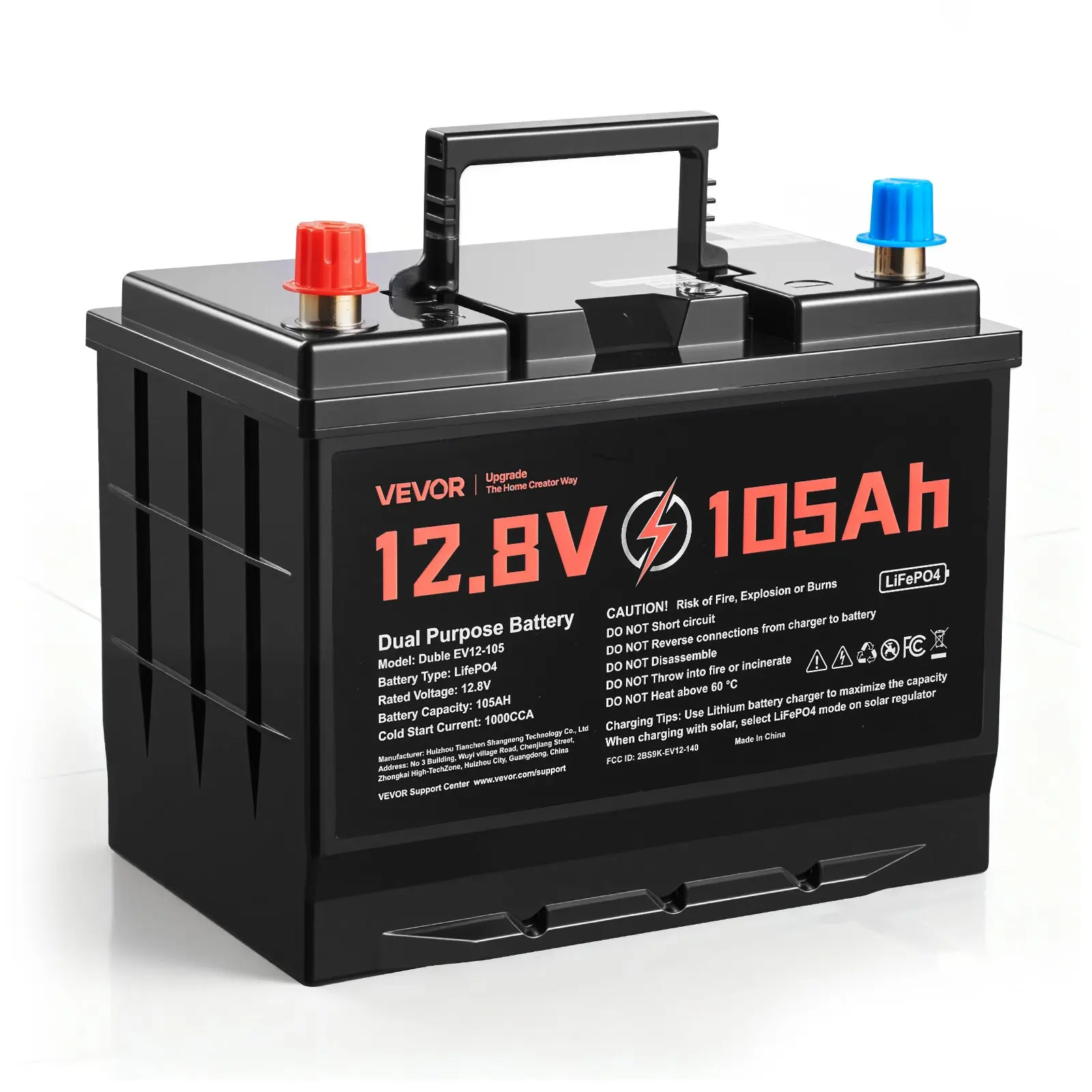 VEVOR 12V 105Ah Dual Purpose LiFePO4 Lithium Battery, 1000 CCA Group 24, Lithium-ion Starter Battery Plus Deep Cycle, Built-in Smart BMS, Car Start-Stop, for Automotive, Trolling Motor, Marine, RV