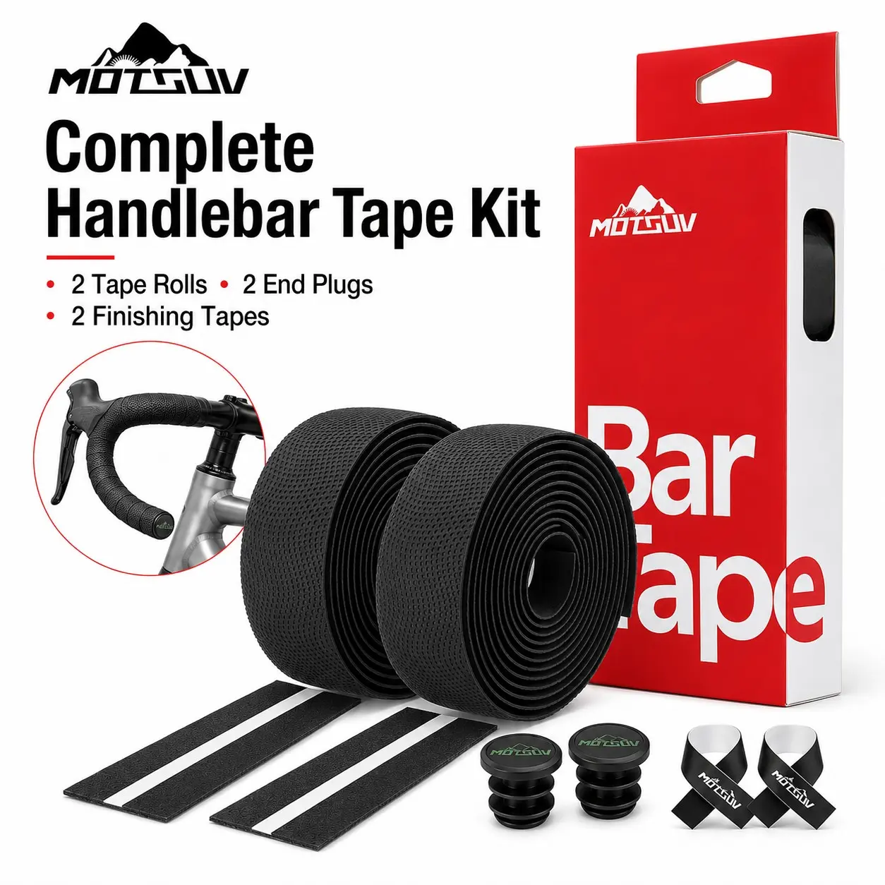 2 Roll Road Bike Handlebar Tape Set, PU Eva Material, Strong Backing, Anti-Slip Comfort, Shock Absorption, 7 Colors Available