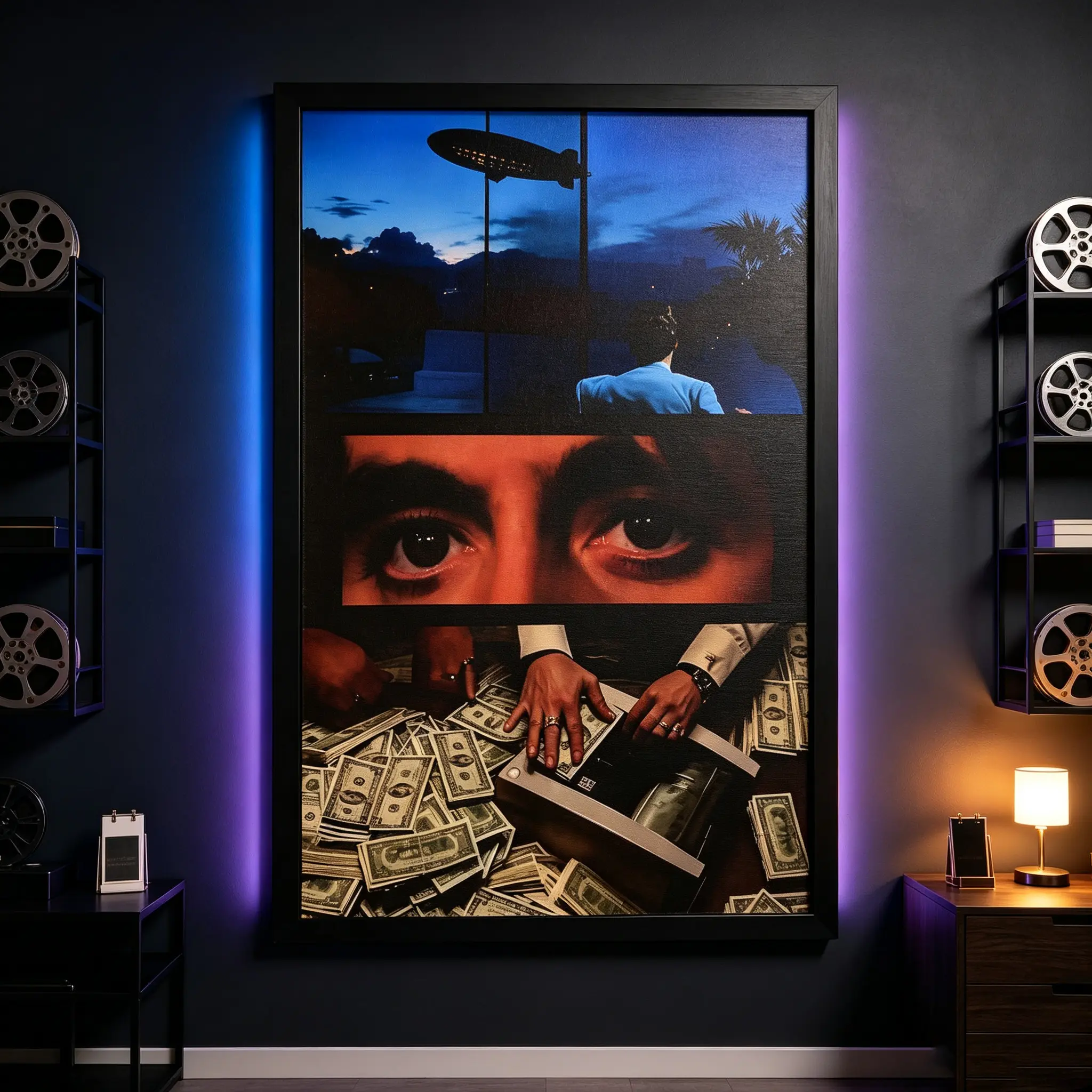 Scarface Tony Montana Scene Canvas Wall Art Poster 2436 Inch Black Framed Canvas Poster, Retro Gangster Movie Aesthetic Wall Decor, Modern Living Room Bedroom Man Cave Decor Gift For Movie Fans