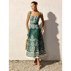 Baroque Floral Print Belted Cami Maxi Dress