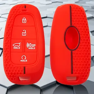 5/6 Button Key Shell Silicone Protective Cover, Scratch and Wear Resistant, Does Not Affect Key Signal, Honeycomb Design Suitable for Modern Tucson L, Elantra, Sorento, Sonata and Other Models Key Bag.